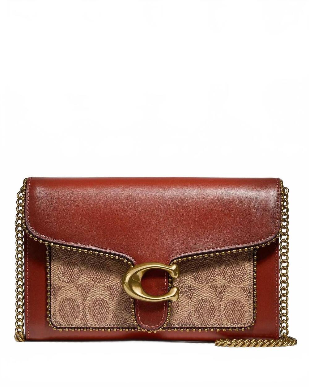 NEW COACH women's colorblock chain crossbody bag in burgundy/tan